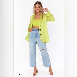 NWT Show me your Mumu Lime Green Felix Blazer citrone luxe satin oversized XS